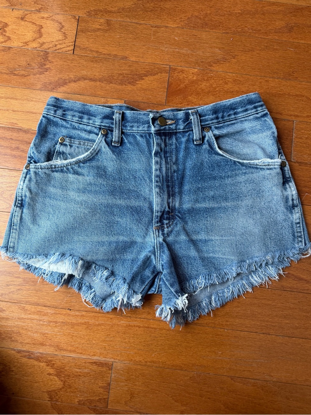Wrangler Distressed Light Blue Denim Cutoff Shorts